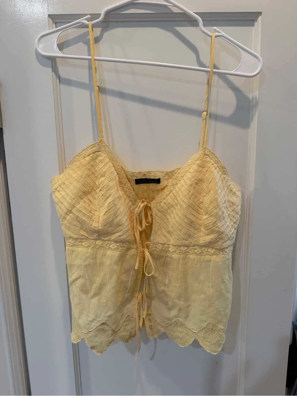 Zara Yellow Lace-Trim Tie-Front Camisole